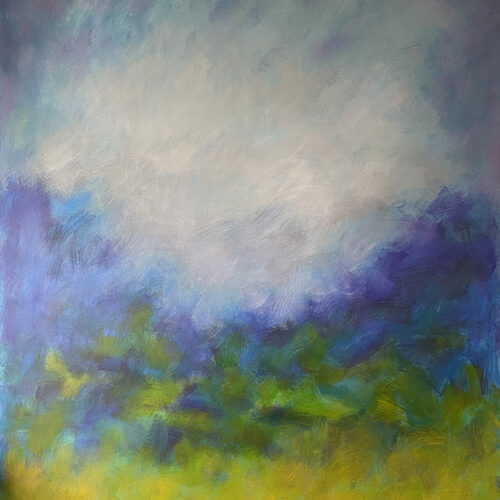 pastel yellow green purple and light gray painting